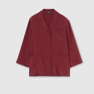 Gucci Silk Cr&ecirc;pe De Chine Shirt With Embroidery, Bordeaux, Ready-to-wear
