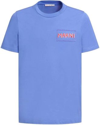 Marni Logo Label Crewneck Cotton T-Shirt, Brand Size 46 ( US Size 36 )