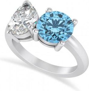 Allurez Round/Pear Diamond & Blue Topaz Toi et Moi Ring Platinum (4.00ct)