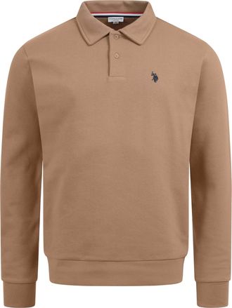 U.S.Polo Association USEthaan heren sweatpolo met lange mouwen - knoopsluiting & geborduurd logo