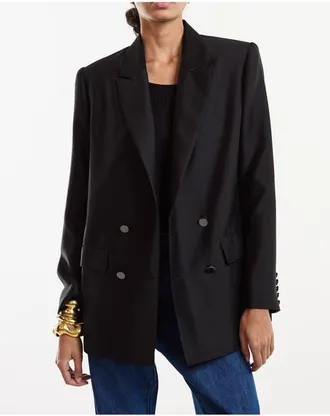 Cynthia Rowley Silk Wool Double Breasted Blazer in Black at Nordstrom, Size Small