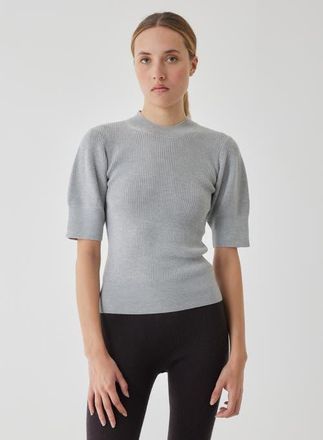 Majestic Filatures Compact Merino Mini Rib Short Sleeve Crewneck in Gris Chine Clair at Nordstrom, Size 4