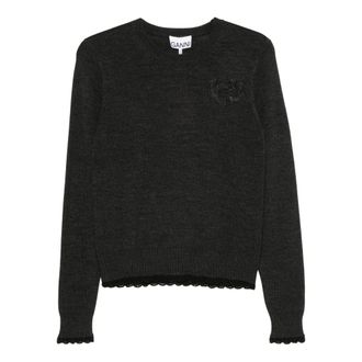 Ganni Truien & Vesten, Dames, Grijs, M, Katoen, Wool Cotton Crewneck