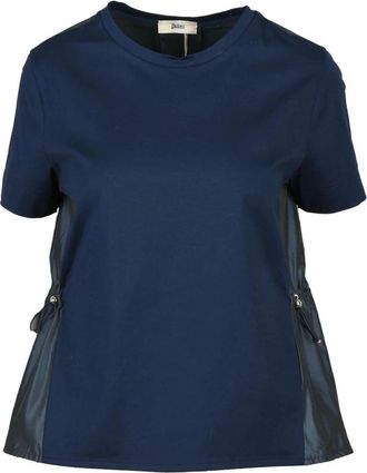 Herno Tops, Dames, Blauw, M, Katoen, T-shirt van dubbele stof met trekkoord detail