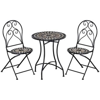OUTSUNNY 3 PCs Garden Bistro Set W/ Balcony Table and Chairs Metal Frame | TJ Hughes