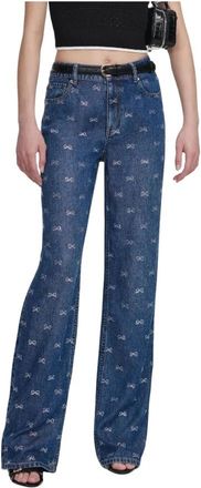Self Portrait Lichtgewicht Jeans met Strikversiering - Dames - Flared Jeans - Blauw - W26 - Katoen - Jeans
