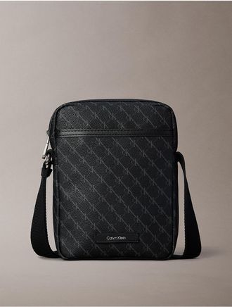 Calvin Klein Mens Textured Monogram Reporter Bag - Black