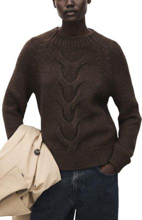 Mango Nolita Mock Neck Cable Sweater in Brown at Nordstrom, Size X-Small