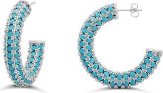 SHYMI Colored Crystal Pav&eacute; Hoop Earrings in Silver/Turquoise at Nordstrom