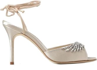 Manolo Blahnik Sandalen - Plumena 090 Satin Sandals - Gr. 37,5 (EU) - in Beige - für Damen