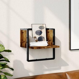 Berkfield Home Wall Shelf with Bar Smoked Oak 30x25x30 cm in Brown | Size: 30 x 25 x 30 cm