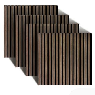 Relaxdays Paneles Ac&uacute;sticos Relaxdays, Set 4, 60&times;60 Cm, Absorci&oacute;n Sonora Y Revestimiento De Pared, Chapa Roble, Marr&oacute;n Oscuro