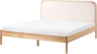 Beliani Letto matrimoniale con rete a doghe e testiera imbottita in legno di pino marrone chiaro 160x200 cm Dosches
