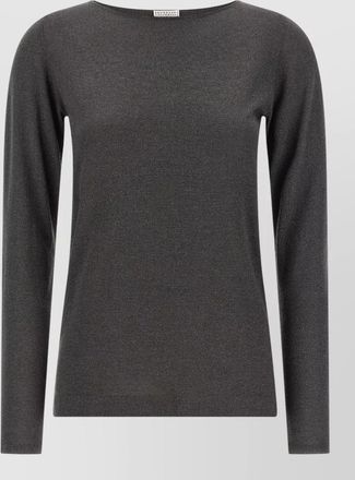 Brunello Cucinelli cashmere silk lam&eacute; boat neck long-sleeve sweater