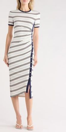 SIMKHAI Shanna Stripe Midi Dress in White Multi Stripe at Nordstrom Rack, Size Large