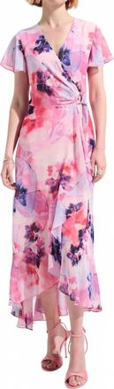 Joseph Ribkoff Printed Chiffon High Low Wrap Dress In Multi
