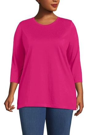 Lands End 3/4 Sleeve Cotton Supima Tunic in Cherry Fuchsia at Nordstrom, Size 3X