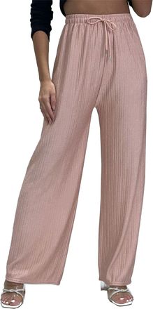 Generic Womens Textured Ribbed Relaxed Wide Leg Smart Casual Palazzo Trousers (as8, Alpha, l, x_l, Regular, Regular, Nude)