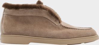 Santoni Fortune Shearling Suede Loafer Booties