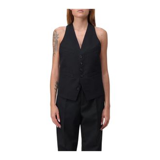Dsquared2 Waistcoats, female, Black, XS, Black Wool Waistcoat Elegant Layering Piece