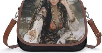 Generic Persian Woman Womens Leather Crossbody Bags with Adjustable Strap Casual Printed Shoulder Handbag
