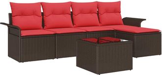 vidaXL Conjunto De Sof&aacute; De Jard&iacute;n 6 Uds. Marr&oacute;n Rat&aacute;n Sint&eacute;tico Vidaxl