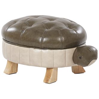 Beliani Puf Animal Tapizado En Piel Sint&eacute;tica Verde Patas De Madera Asiento Para Ni&ntilde;os Turtle