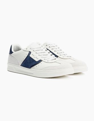Fred Perry Mens Fred Perry B4 Textured Leather/Suede Mens Porcelain/Blue Trainers - White - Size: 10