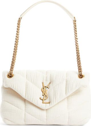 Saint Laurent Small Loulou Puffer Cotton Twill Shoulder Bag in Vanilla Ice at Nordstrom