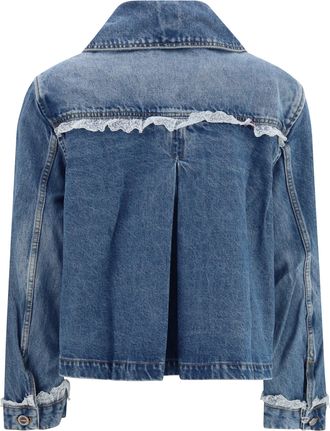 Ganni Womens Rigid Denim Jacket With Lace Details Dark Blue Vintage Cotton
