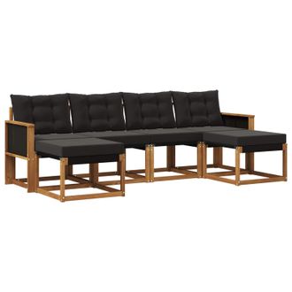 vidaXL Conjunto De Sof&aacute;s De Exterior Con Coj&iacute;n 6 Pcs Natural Y Negro Vidaxl