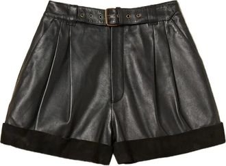 Twin-Set Shorts in pelle con pieghe - Nero