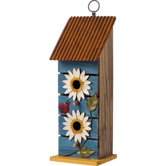 Glitzhome 15H Solid Wood and Metal Daisy Decorative Outdoor Garden Birdhouse in Blue at Nordstrom, Size Medium