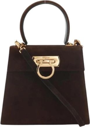 Ferragamo Pre-owned Gancini Suede 2way Bag - Dames - Vintage Handtas - Bruin - ONE Size - Su&egrave;de - Vintage