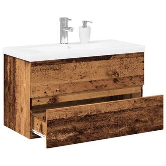 Berkfield Home Sink Cabinet with Built-in Basin Old Wood 81x39.5x49 cm in Brown