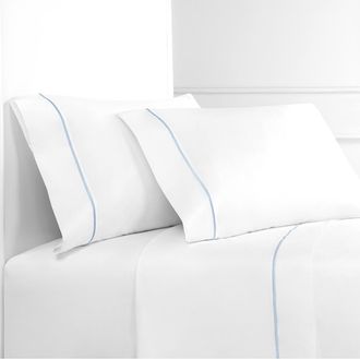 Melange Home Marrow Stripe Cotton Percale Duvet Set in Blue/white at Nordstrom Rack, Size Full/queen