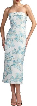 Mac Duggal Strapless Floral Brocade Midi Column Dress in French Blue at Nordstrom, Size 14