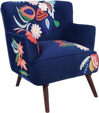 LR Home Lr Home Dahlia Velvet Floral Embroidered Handmade Accent Chair