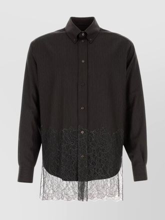 Fendi virgin wool pinstripe lace shirt