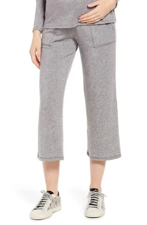 Maternal America Wide Leg Crop Maternity Pants in Heather Charcoal at Nordstrom, Size X-Small