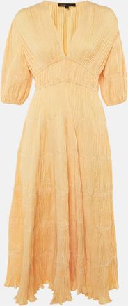 Maje Light Orange Plisse Robbylou Midi Dress