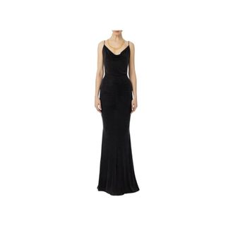 Elisabetta Franchi Red carpet jurk in gedrapeerde cupro jersey - Dames - Avondkleed - Zwart - L - Kleedjes