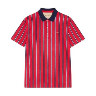 Valentino Garavani Tops, Heren, Rood, L, Katoen, VLogo Stripe-Trim Katoenen Jersey Polo Shirt