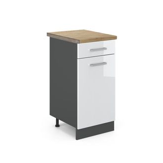 Vicco Mueble Bajo De Cocina R-line, Blanco Alto Brillo, 40 Cm, Et Roble, Vicco