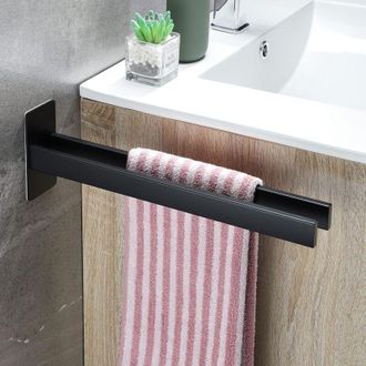 OEM Toallero Sin Taladro, Toallero Doble Cuadrado De Acero Inoxidable, Toallero De Ba&ntilde;o, Toallero Autoadhesivo, Toallero De Pared Negro Mate, 39 Cm