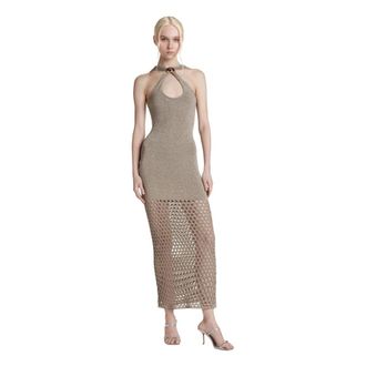 Simona Corsellini Knitted Dresses, female, Beige, Size: S Abito lurex in maglia con crochet