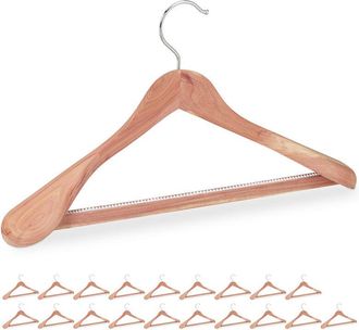 Relaxdays 20 Perchas Traje Madera De Cedro, Contra Polillas, Antideslizantes, Hombros Anchos, Barra, 45 Cm, Marr&oacute;n