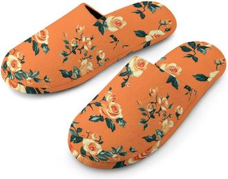 Generic Rose Flowers Warm Mens Slippers Slip On Soft Fleece House Shoes Winter Indoor Outdoor