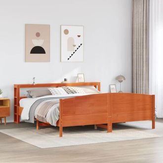 vidaXL Vidaxl - Cama Sin Colch&oacute;n Madera Maciza De Pino Marr&oacute;n Cera 200x200 Cm