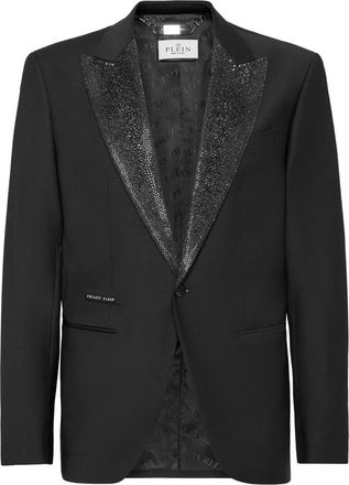 Philipp Plein Wool Blazer LS Strass Rever - Heren - Blazers - Zwart - 4XL - Wol - Jassen